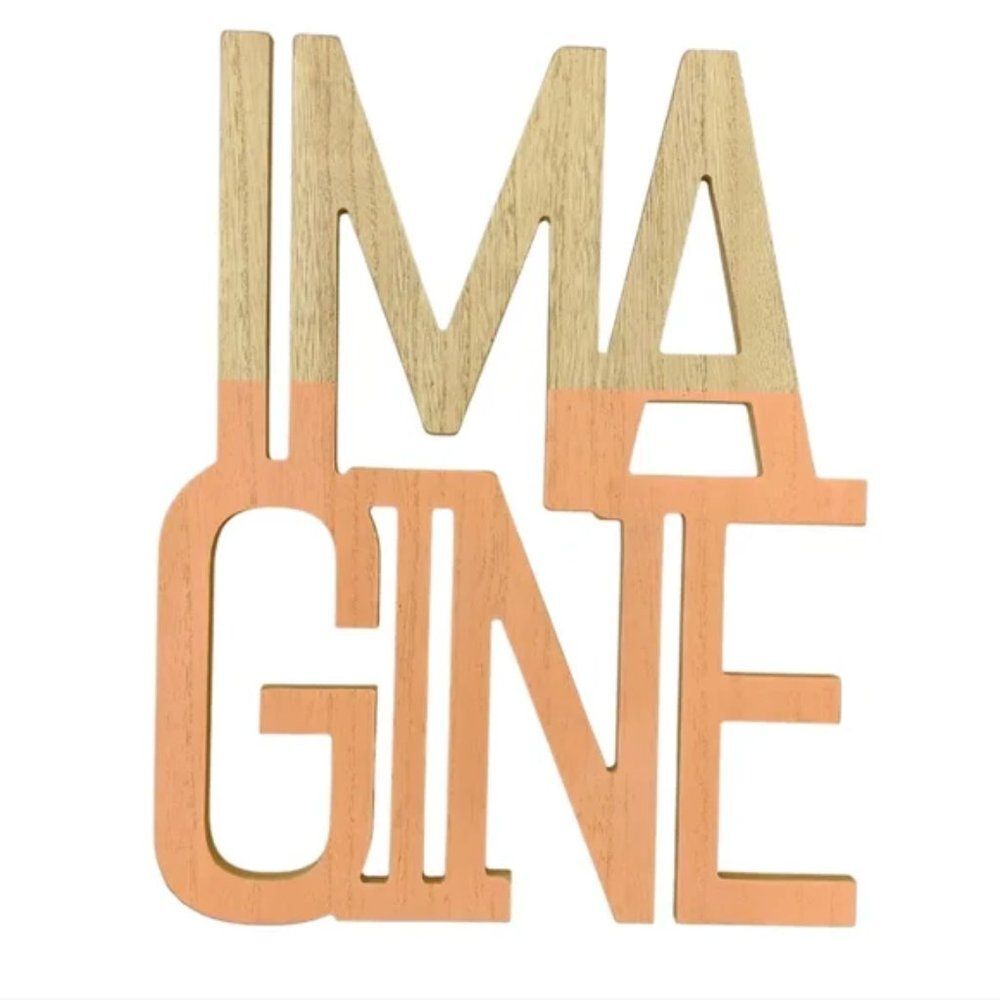 Hanging Motivational Sign IMAGINE Wood Inspirational Word Art Home Office Decor